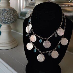 Stella & dot coin labradorite necklace sterling plated hook closure